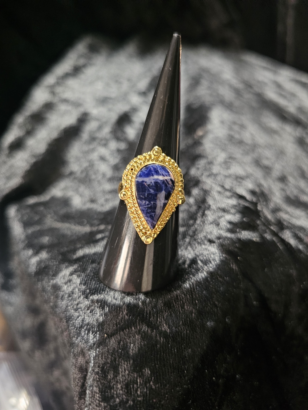 Gold Teardrop Blue Stone Ring